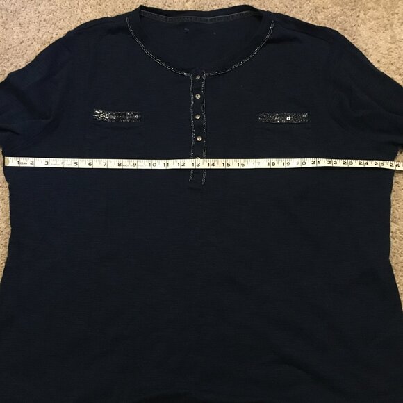 Navy Blue Beads and Sequins Button Collar Shirt - Picture 9 of 13